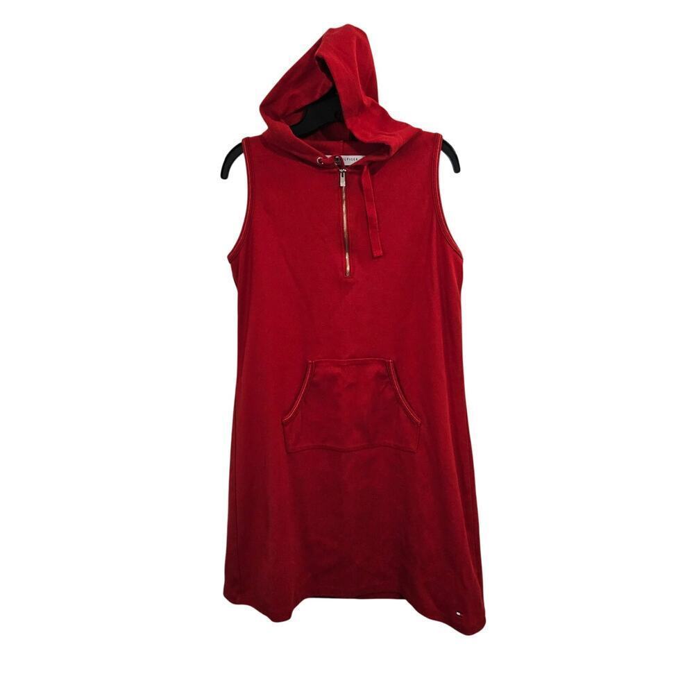 VTG Y2K Tommy Hilfiger Red Hoodie Sleeveless Dress Knee Length Sz XL